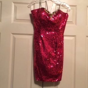Short prom party formal dress fuchsia sequin sz 12